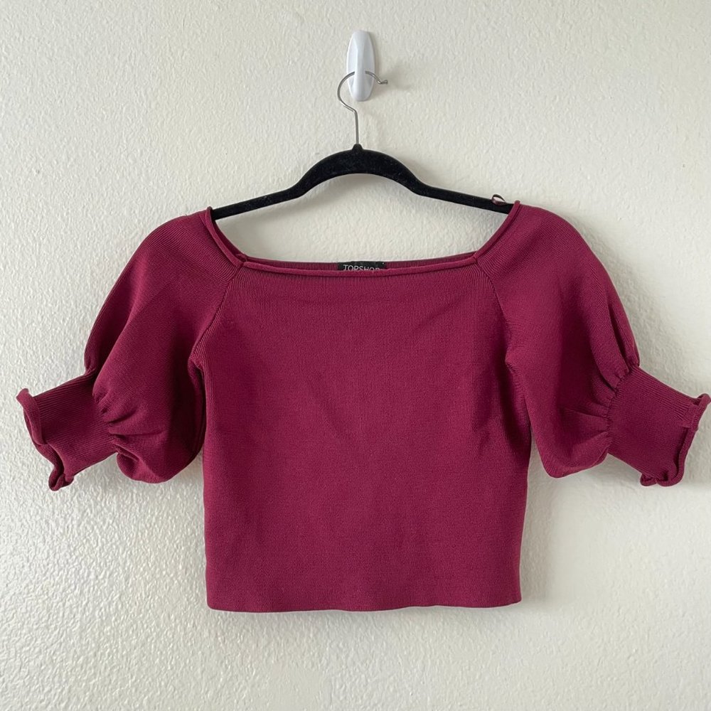 Topshop Cropped Puff Sleeves Knit top/ Sweater Size 4